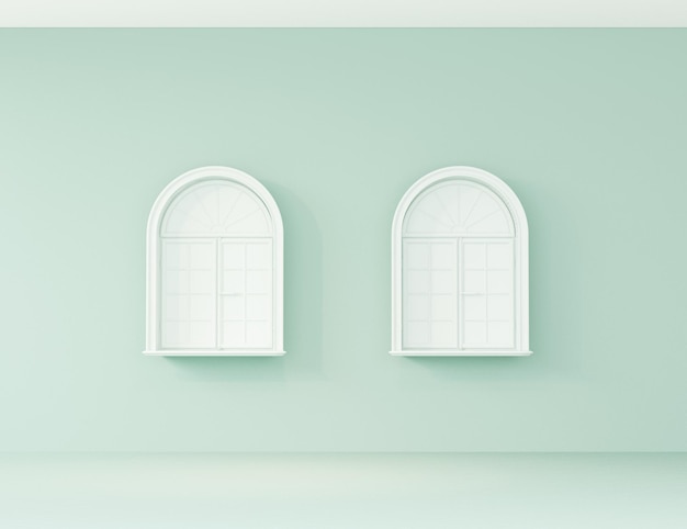 Fenster- und Türkonzept in einfarbigem, pastellblauem 3D-Rendering