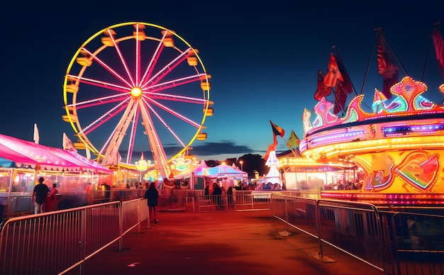 Feria Estatal de Carnaval Juegos Midway Viajes en la Rueda de Ferris ai generado