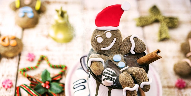 Feriado de chocolate quente de natal divertido ou fundo de imagem com tema de feliz natal