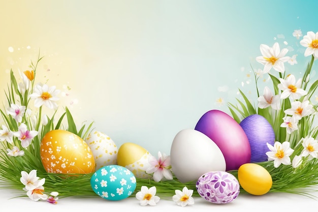 Feriado de Páscoa de Primavera Fonte com ovos e flores de primavera Fonte de cartão de saudação
