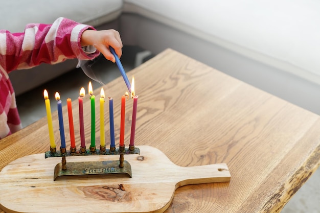 Feriado judaico Fundo de Hanukkah Foco seletivo