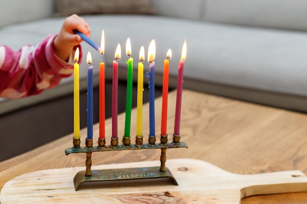 Feriado judaico Fundo de Hanukkah Foco seletivo