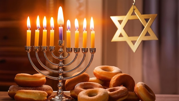 feriado judaico hanukkah e seus atributos menorah donuts estrela de david hanukkah menor