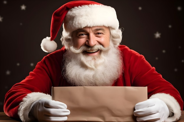 feriados de Natal e pessoas conceito homem em traje de Papai Noel com envelope sobre costas pretas