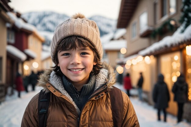 Foto feriados inverno e jovens conceito sorridente velho em roupas quentes sobre montanha coberta de neve