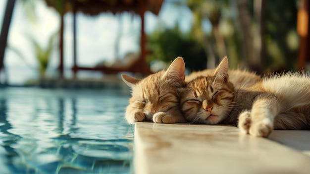 férias de gato em um resort agradável relaxar gatos amigáveis gatos chil