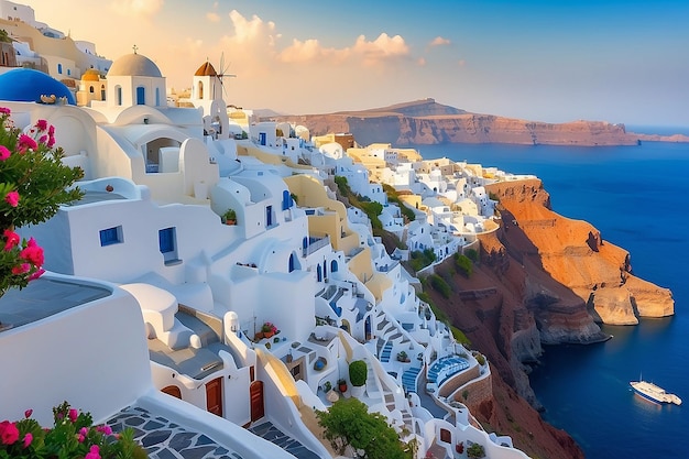 Férias de luxo na incrível Grécia Belas paisagens da ilha de Santorini