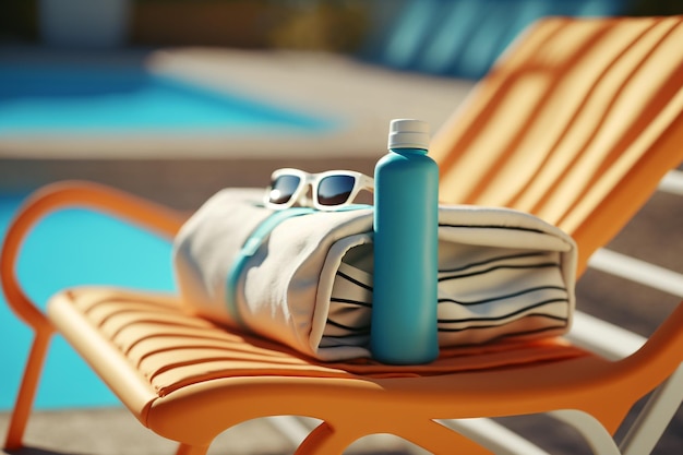 Férias de verão à beira da piscina protetor solar e óculos de sol generative ai