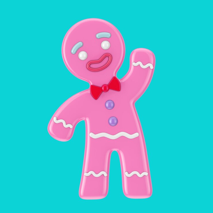 Foto férias decoradas biscoito de homem de gengibre rosa clássico no estilo duotone sobre um fundo azul. renderização 3d