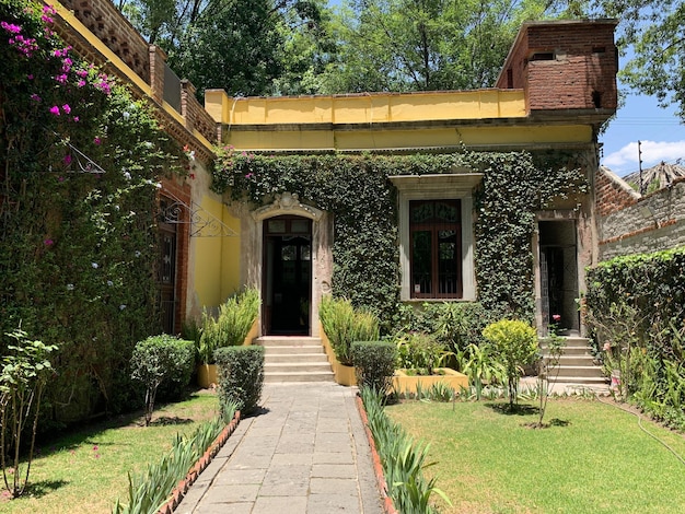 Férias em um hotel ecológico na floresta viagens de verão fora do edifício arquitetônico na natureza em flores e vegetação aconchegante casa no parque