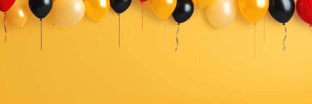 Foto ferienbanner mit bunten ballons auf gelbem hintergrund