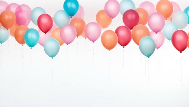 Ferienfarbige Ballons mit Helium auf weißem Hintergrund Geburtstagsfeier