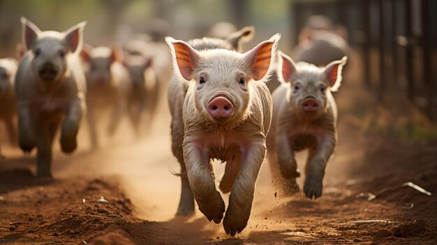 Ferkel, die auf einem Feld laufen