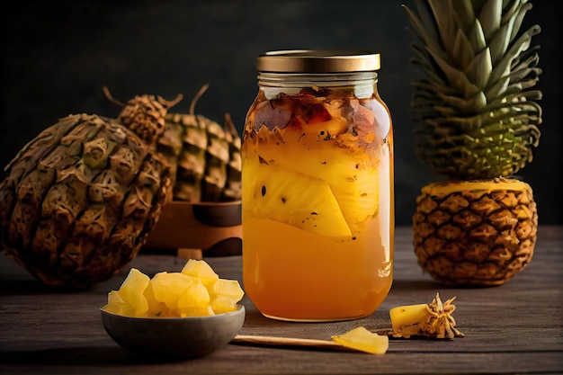 Fermentierter mexikanischer Ananas-Tepache Hausgemachter roher Kombucha-Tee mit Ananas Generative Ai