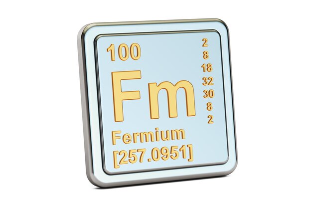Fermium Fm chemisches Elementzeichen 3D-Rendering