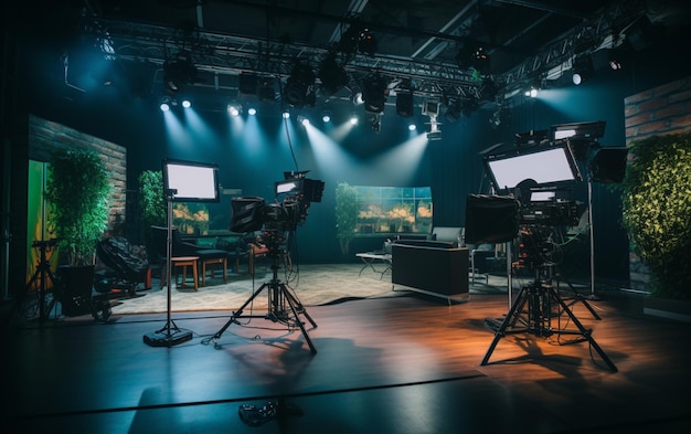 Foto fernsehstudio mit kamera und licht