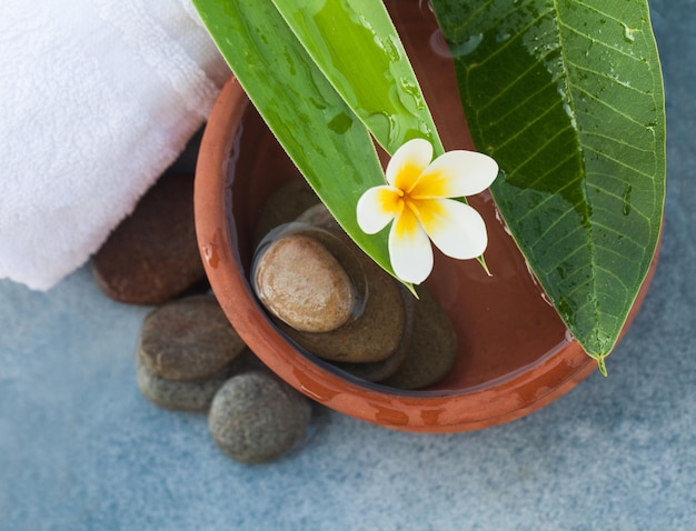 Ferramenta natural para massagem saudável no fundo da mesa azul