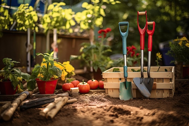 ferramentas de jardinagem em um jardim