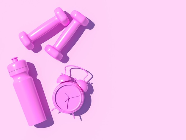 Ferramentas esportivas na ilustração de renderização 3d de fundo rosa pastel