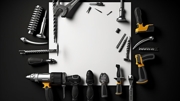 Foto ferramentas essenciais de construção em fundo preto