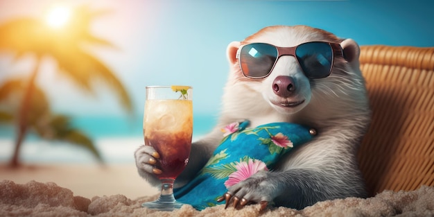 Ferret está de vacaciones de verano en un balneario y se relaja en la playa de verano