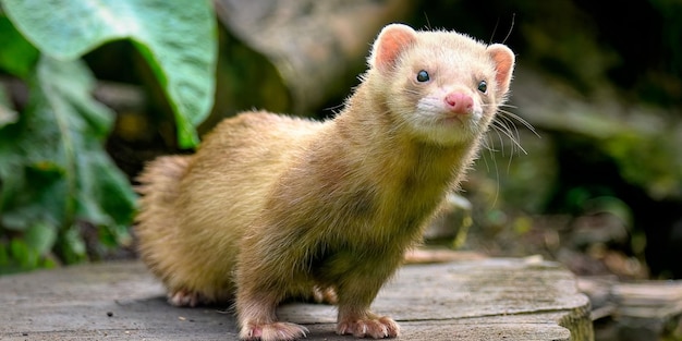 Foto ferret frenzy um bicho curioso em uma mesa de madeira