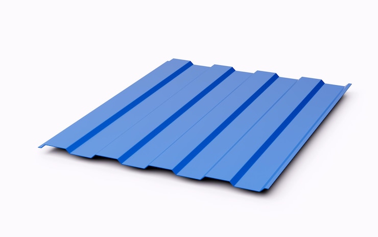 Foto ferro galvanizado corrugado metálico azul 3d para folha de telhado em ilustração 3d de fundo branco