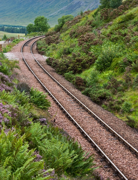 Ferrocarril aislado en Escocia, en medio del país