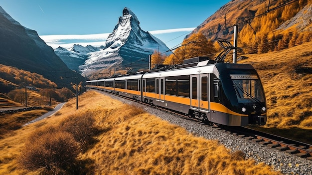 Ferrocarril eléctrico generativo AI de Zermatt a Gornergrat en los Alpes