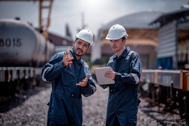 Ferrocarril ingeniero bajo inspección y control de construcción interruptor ferroviario y trabajos de mantenimiento