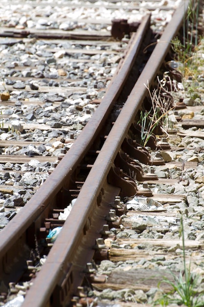 ferrocarril, rieles de tren, detalle de vías férreas en España