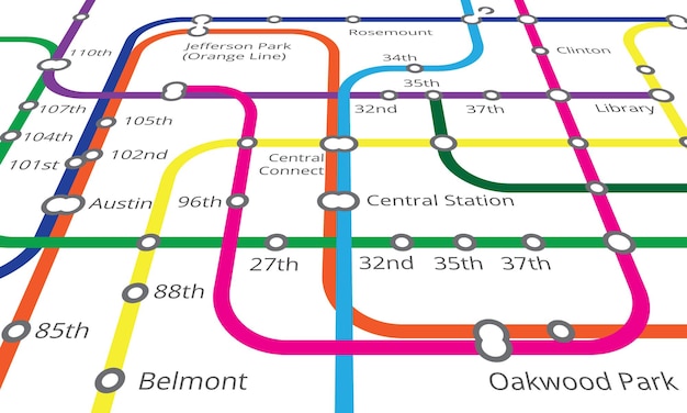 Ferrocarril subterráneo y diagrama de mapa de metro para viajes de navegación o transporte con infraestructura Gráfico de transporte subterráneo y líneas para ruta de viaje urbano o itinerario a ubicación