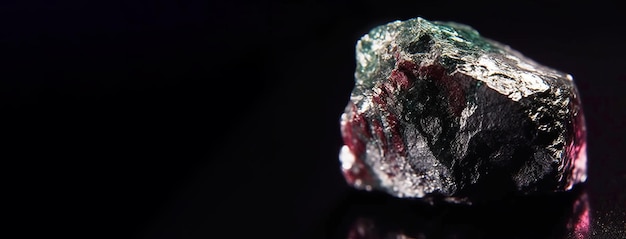 Ferroselite é uma pedra natural preciosa rara em um fundo preto gerado por IA mockup de bandeira de cabeçalho