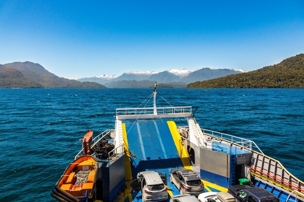 Ferryboat, travessia, lago, patagonia, chile, américa sul