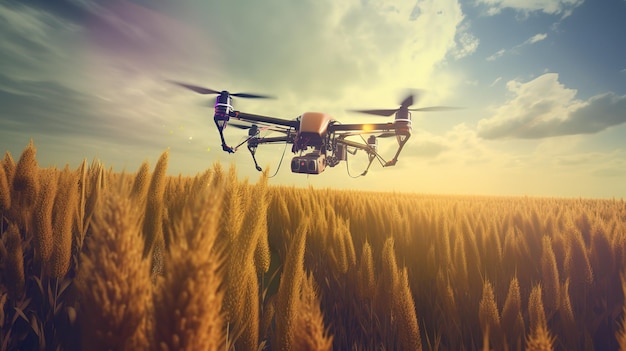 Fertilizante de pulverização de drone em plantas verdes de vegetaisTecnologias futuristas do futuro Generative AI