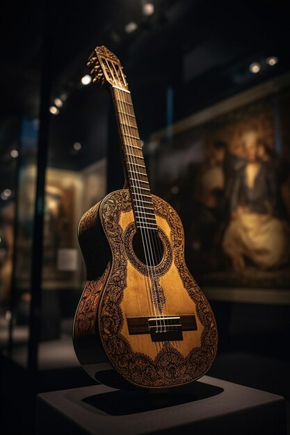 Fesselnde Ausstellung mit einer atemberaubenden Gitarre in einem Museum