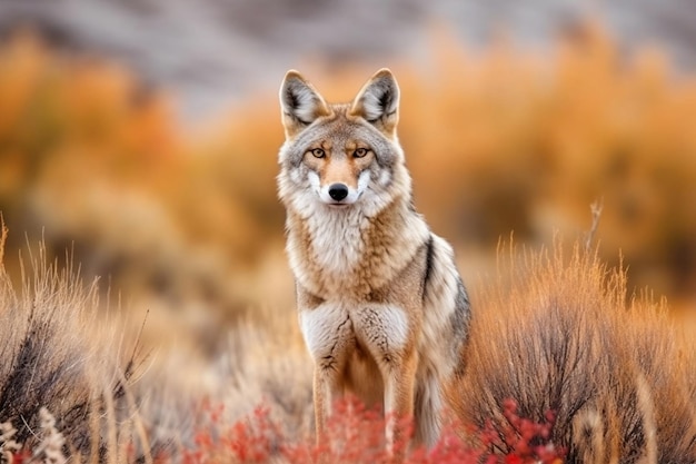 Fesselnde Erfassung majestätischer Kojoten, die in ungezähmter Wildnis umherstreifen. Generative KI