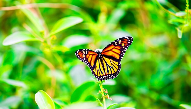 Fesselnde Momente in der Natur: Monarchfalter thront auf einer leuchtend grünen Pflanze
