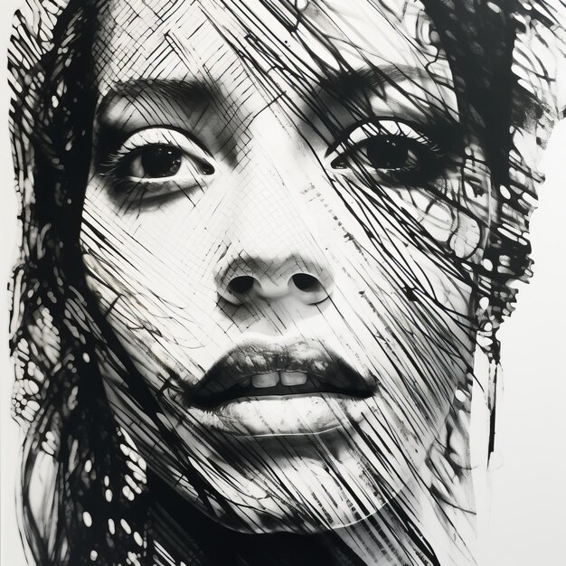 Fesselnde Schwarz-Weiß-Zeichnung eines Gesichts einer Frau
