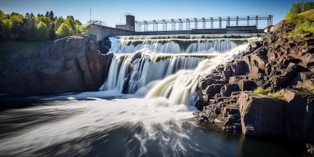 Fesselndes Bild eines Wasserfalls, der über eine majestätische Felswand stürzt, mit generativer KI