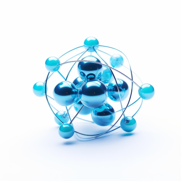 Fesselndes blaues Atom, das vor einem makellos weißen Hintergrund leuchtet
