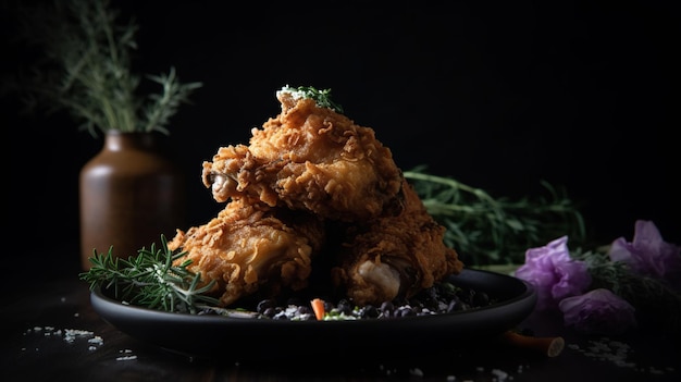 Fesselndes Dark Mode-Verlockendes Foto von knusprig gebratenem Hühnchen, ein köstlicher Genuss