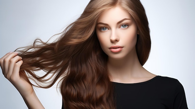 Fesselndes Mähnenporträt einer Frau mit atemberaubend langen Haaren