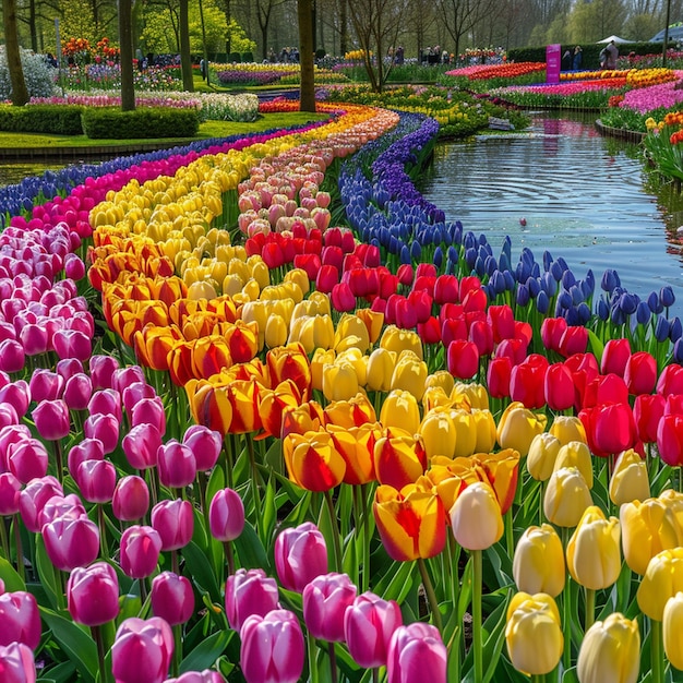 Festa colorida de tulipas nos jardins de Keukenhof Flores vibrantes em plena floração