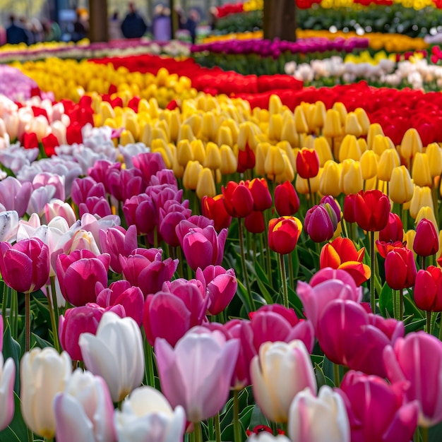 Festa colorida de tulipas nos jardins de Keukenhof Flores vibrantes em um parque