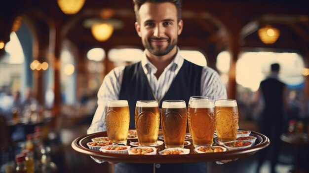 Festa da Oktoberfest com amigos bebendo cerveja