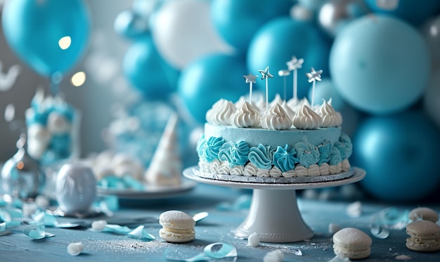 Festa de aniversário azul Balões de bolo azul e decoração temática azul