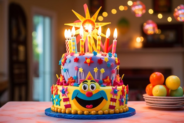 Festa de aniversário de crianças com um bolo temático