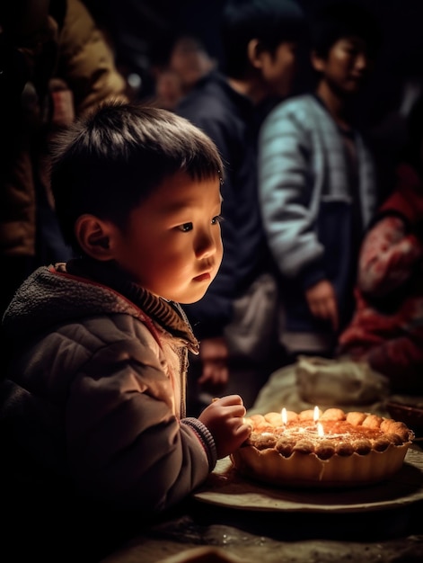 Festa de aniversário de crianças criança soprando velas em bolo e abertura de presentes tema arco-íris pastel celebrar