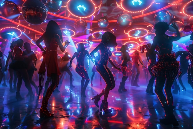 Foto festa de dança futurista com participantes de diferentes